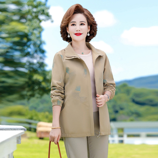 妈妈春装短款风衣外套两用衫中老年人春秋夹克上衣休闲简约大方款