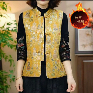 真好看~秋冬新中式国风马夹保暖背心复古文艺提花夹棉马甲外套女