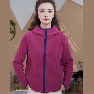 女式 连帽抓绒运动卫衣冬 秋冬摇粒绒外套休闲简约保暖双面奥绒开衫