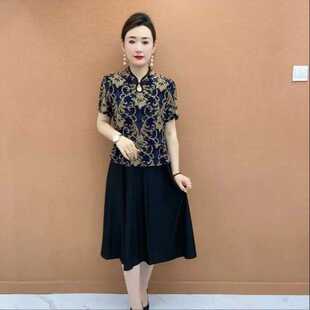 时尚 中式 连衣裙中年女夏装 夏季 改良旗袍裙子 中老年人女装 妈妈夏装