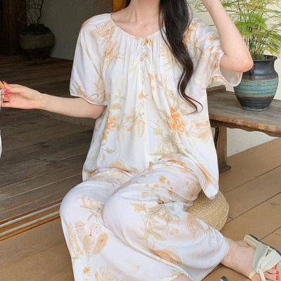 棉绸女春夏可外穿睡衣套装