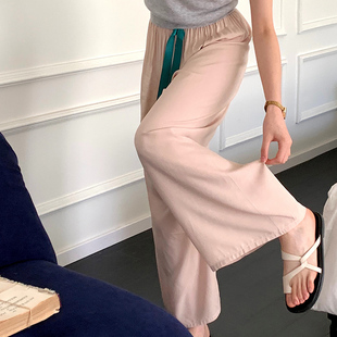 防透设计感直筒阔腿裤 子棉绸睡裙女夏季 女夏季 休闲裤 大码 百搭修身