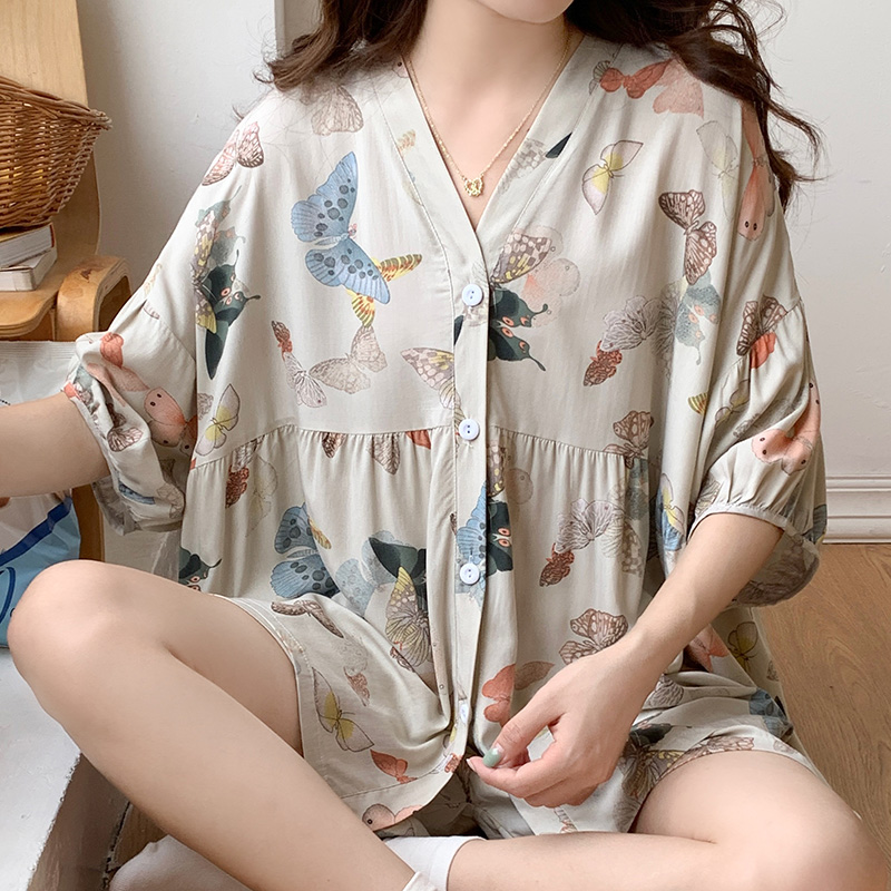 棉绸开衫睡衣女士亲肤舒适