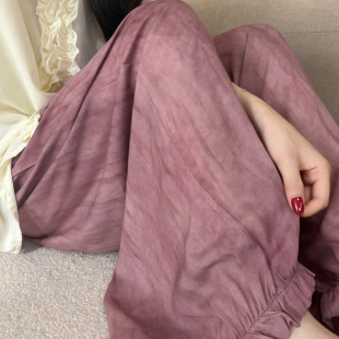 棉绸睡裤女夏季薄款高腰长裤垂感宽松家居裤甜美风夏日度假花苞裤