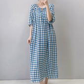 棉绸宽松大码 薄款 可外穿家居服田园长裙 格子睡裙女夏季 2025年新款