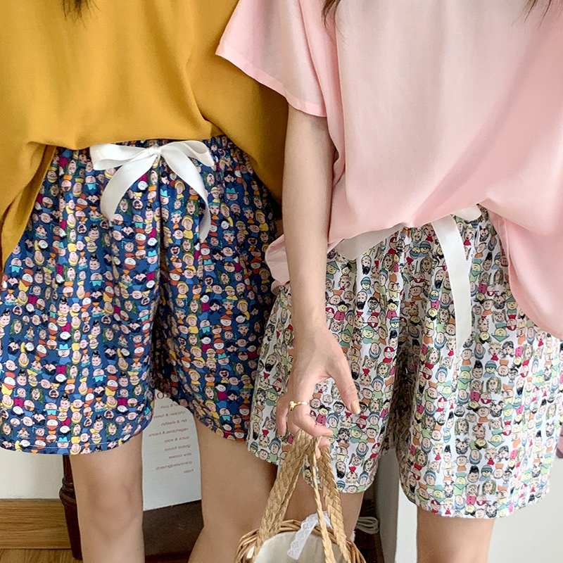 女士人造棉甜美舒适睡裤短裤