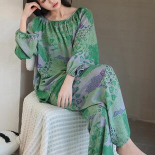 绵绸睡衣女2025年新款 春秋季 高级感大码 棉绸家居服慵懒风两件套装