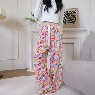 女夏季 长裤 薄款 可外穿日系少女凉凉遛弯裤 卡通家居裤 夏天棉绸睡裤