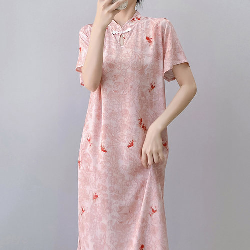 新中式国风睡裙女夏季薄款棉绸