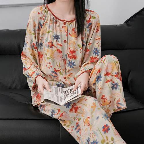 2025新款棉绸睡衣女春秋季中老年妈妈款绵绸家居服套装可外穿夏天 - 封面
