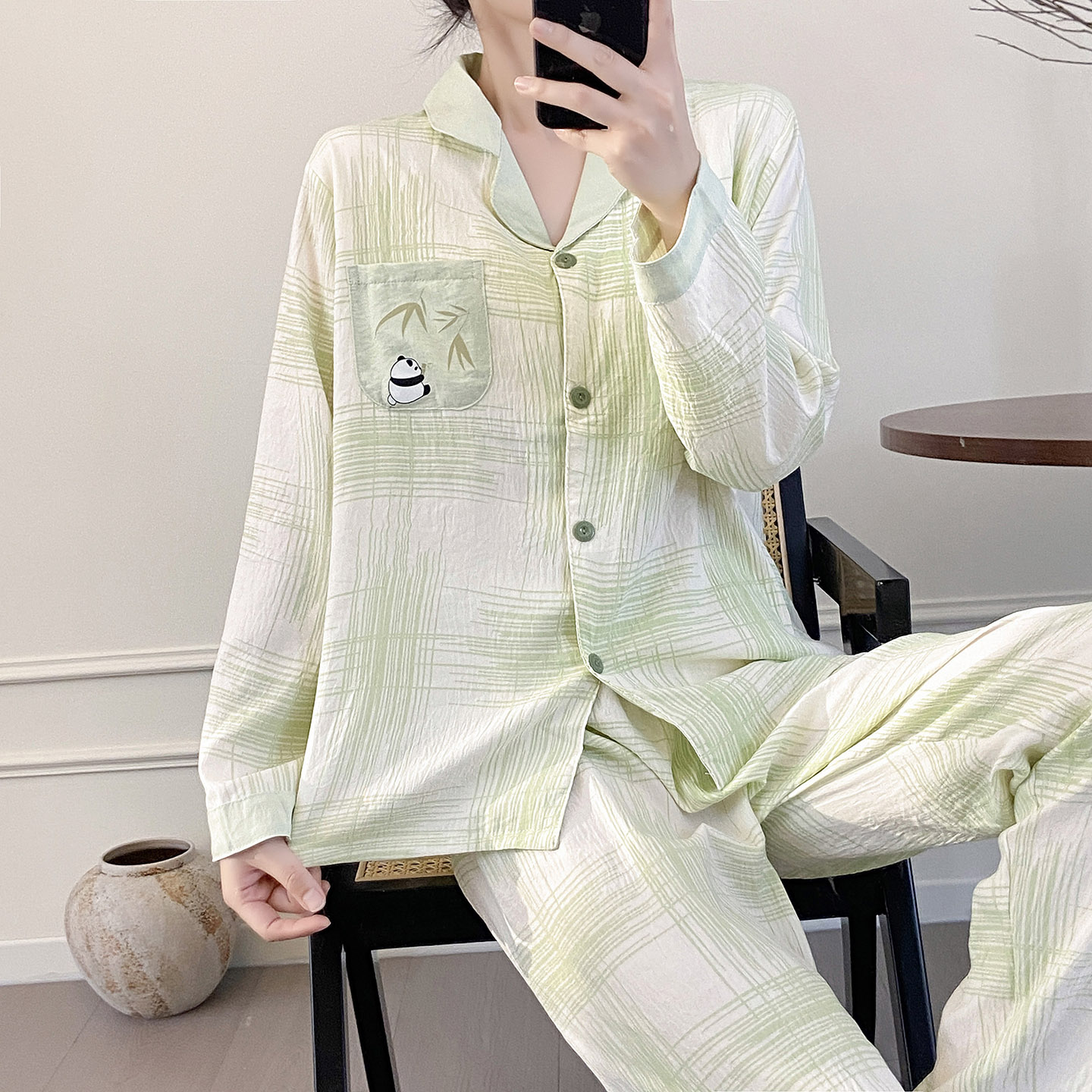 睡衣女秋冬25新款长袖开衫云朵棉睡衣套装卡通宽松带胸垫家居服春