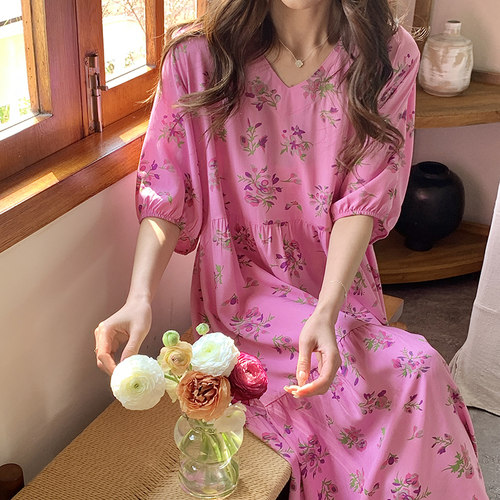 2025新款小清新碎花棉绸睡裙