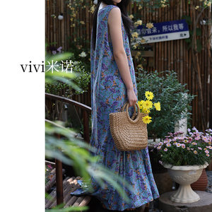 VIVI米诺睡衣2025新款睡裙女夏长款睡衣女款棉绸度假风连衣裙氛围感人造棉裙子