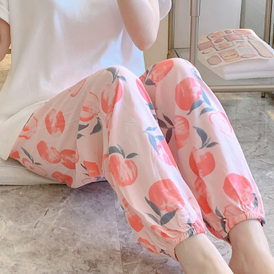 taobao agent Paladin Women's Summer Skin Silk Beam Pants Spring and Autumn can wear loose home printed lanterns big size trousers