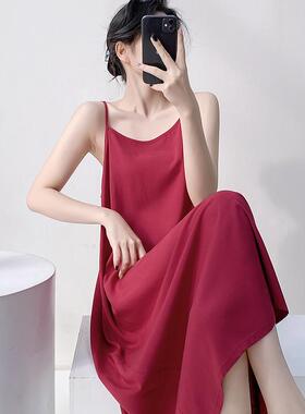 2025新款睡裙女春夏季吊带睡裙本命年红色结婚新婚棉绸家居服睡衣