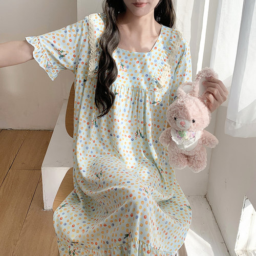 睡裙女夏季短袖长款连衣裙子