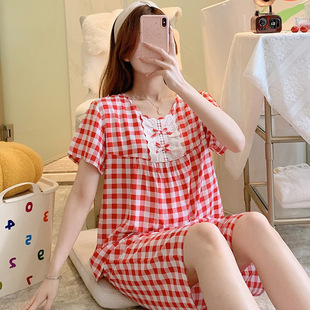 棉绸睡衣女夏季 胖MM大码 可外穿空调服家居服日系学生可爱绵绸套装