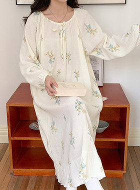 24秋冬季女生纯棉睡衣女长袖婴儿棉纱睡裙春秋季高级感家居服睡裙