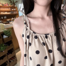 带胸垫睡裙女夏棉绸吊带高级感长裙度假波点连衣裙人造棉连衣裙薄