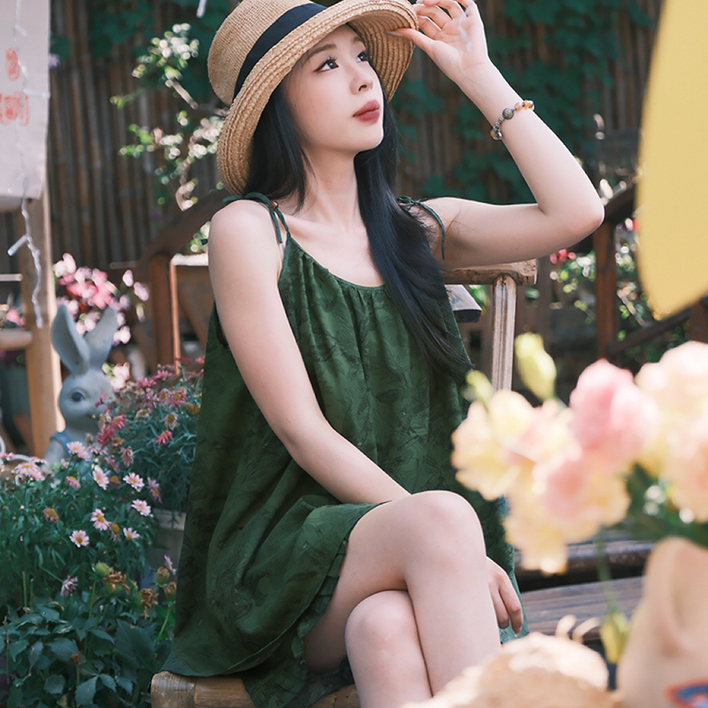 吊带睡衣女夏棉绸无袖吊带睡裙
