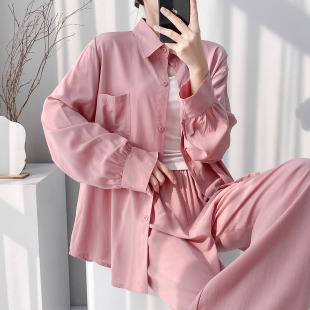 绵绸高级感家居服两件套大码 领睡衣女春夏季 薄 简约风衬衫 2026新款