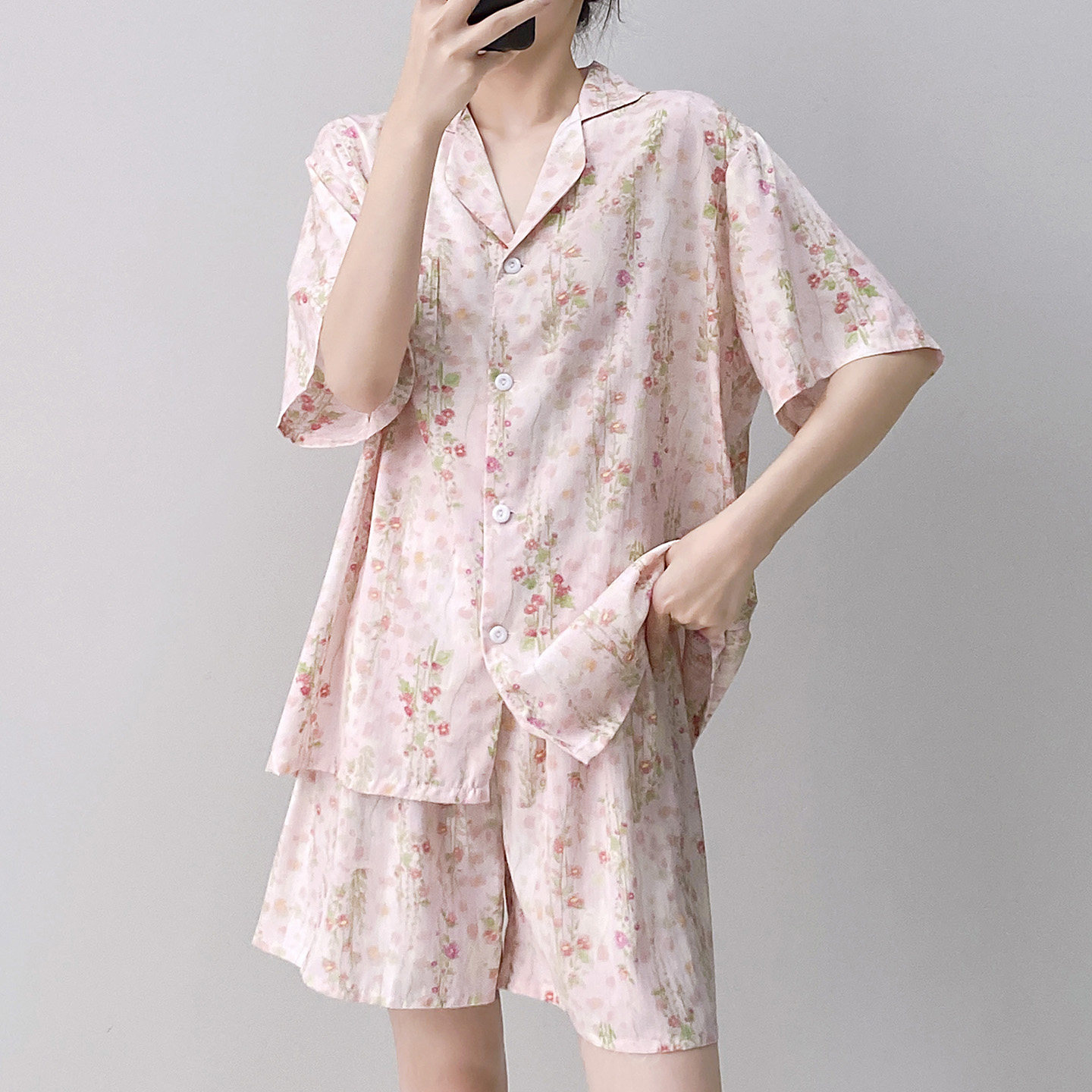 小清新甜美碎花睡衣女夏季网红棉绸套装可爱学生短袖家居服高级感