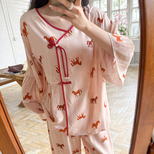 2026马年新款棉绸睡衣女春夏季复古风家居服可外穿高级感绵绸套装