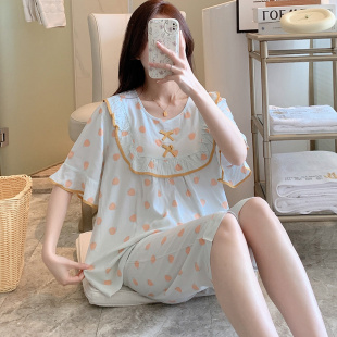 短袖 棉绸睡衣女夏季 小清新空调家居服韩版 甜美可外穿学生绵绸套装