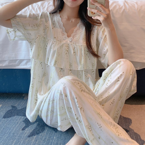 睡衣女春秋季短袖家居服可外穿