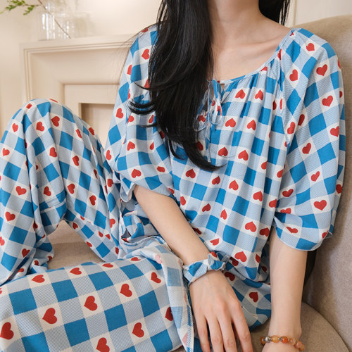 2025新款睡衣女夏季棉绸短袖长裤