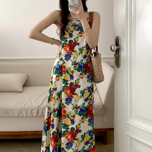 2025新款棉绸睡裙女夏天吊带甜美睡衣国风牡丹碎花裙可外穿连衣裙