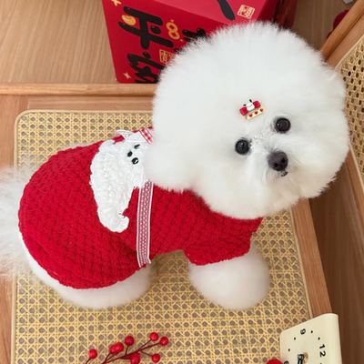 宠物新年国风冬装加绒保暖狗狗猫咪衣服喜庆可爱小型犬可牵引背心