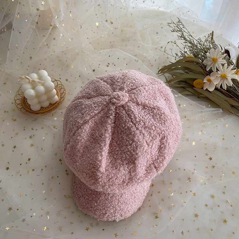 Real shot ~ real price net red pink autumn and winter octagonal hat fashion painter Hat Plush foreign style duck tongue cap Korean version