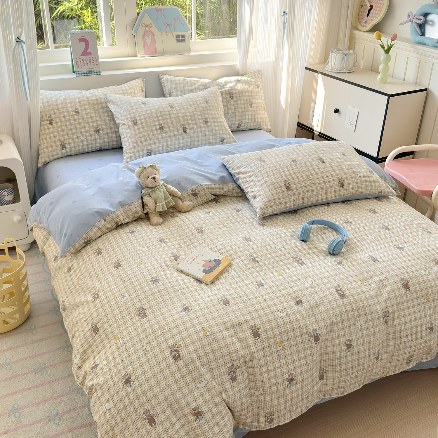 儿童全棉100纯棉四件套被套床上用品卡通被套宿舍床单三件套床笠,床上用品,学生床品套件,淘宝优惠券,粉丝福利购,淘宝优惠卷