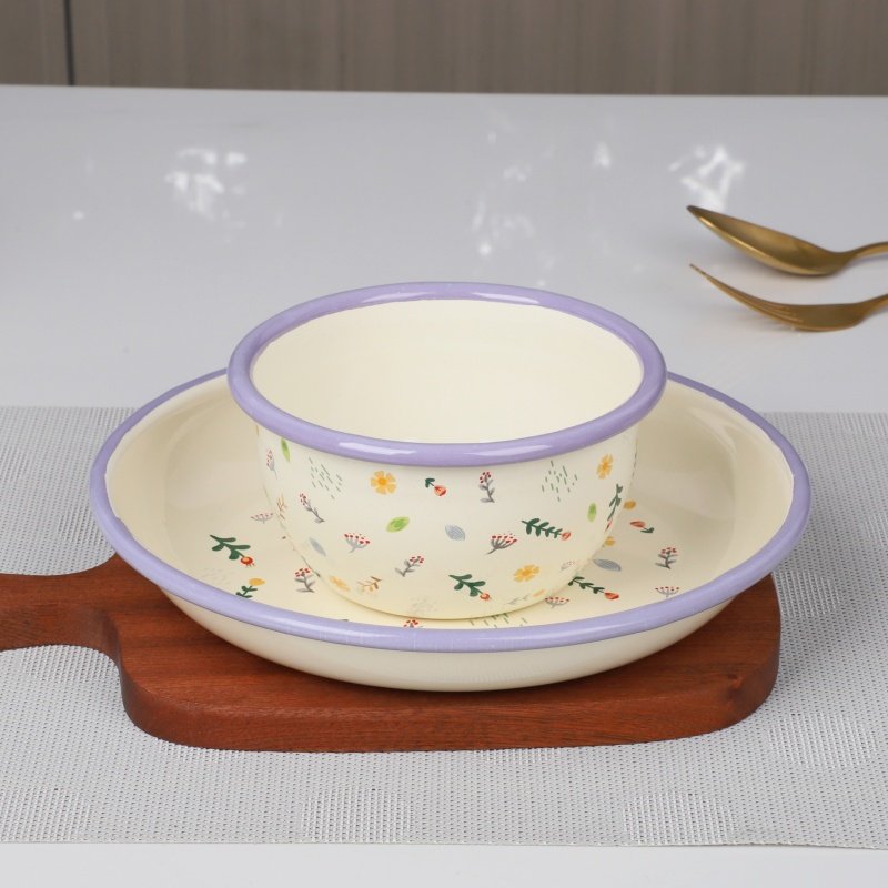 高颜值特厚搪瓷碗盘小清新珐琅搪瓷饭碗面碗家用汤碗菜盘碟饭盘子,餐饮具,碗,淘宝优惠券,粉丝福利购,淘宝优惠卷