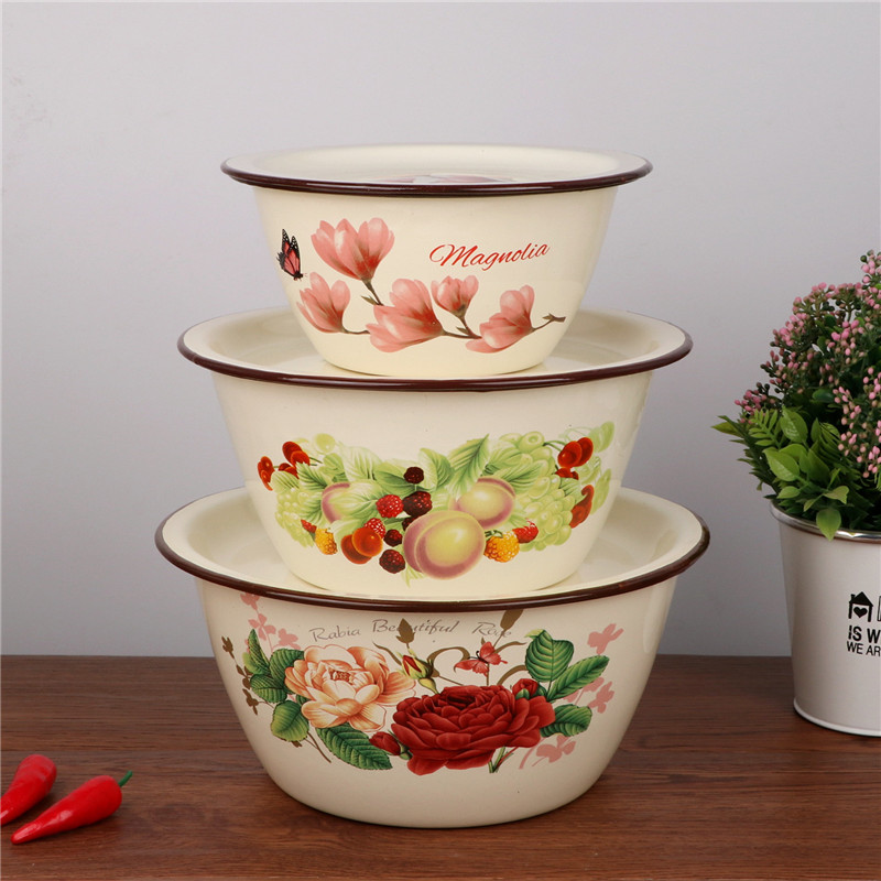 平盖盆加厚搪瓷盖盆平盖盖盆搪瓷带盖碗搪瓷碗搪瓷盆搪瓷汤碗汤盆