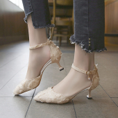 职业中跟网红女鞋 一字扣包头凉鞋 尖头女高跟鞋 韩版 女2026春夏新款