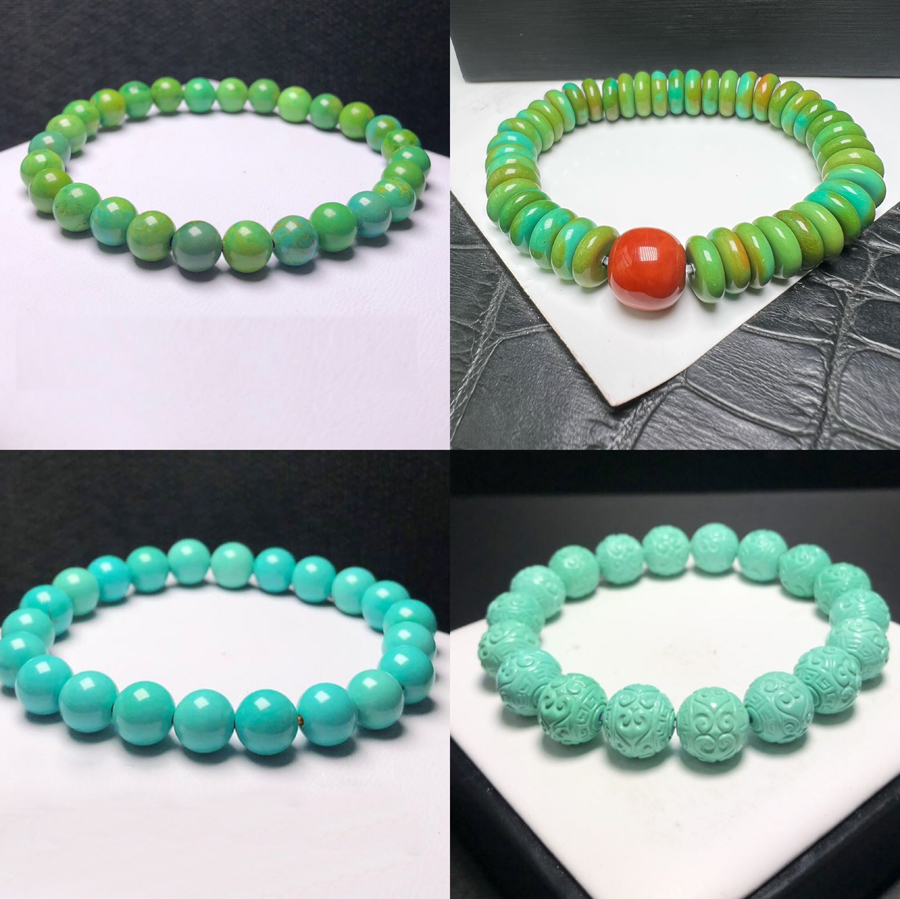 남성과 여성을위한 천연 청록색 패턴 구슬 팔찌 유채 노란색 6 8 10MM 팔찌 쥬얼리