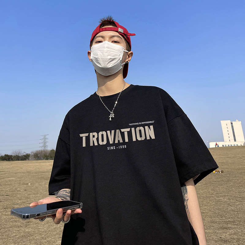 直播供应有280克男女重磅220克纯棉美式印花宽松短袖t恤T726-P25,男装T恤,电商A486