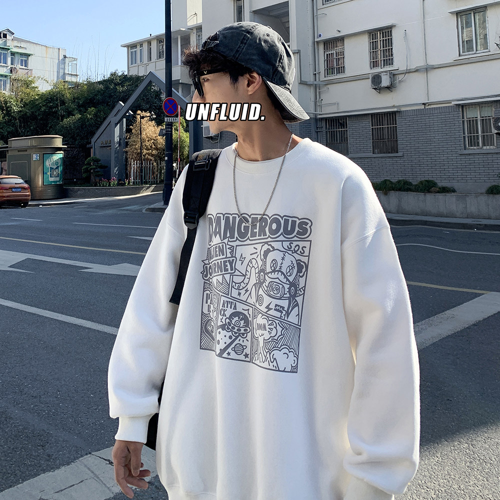W118-P28港风潮流ins韩版印花圆领宽松卫衣男大码外套,男装卫衣,电商A486
