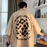 重磅纯棉直播有280克双纱美式潮牌印花宽松情侣短袖t恤T586-P25，男装T恤，电商A486