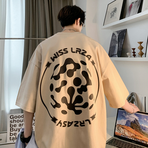 重磅纯棉 直播有280克双纱 美式潮牌印花宽松情侣短袖t恤T586-P25图片