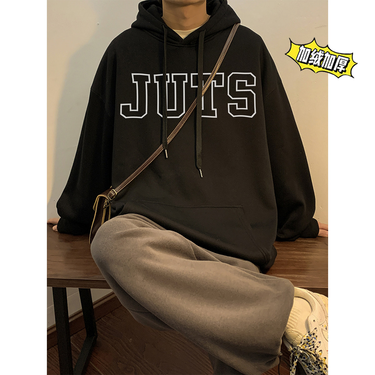 500g重磅冬装加绒加厚潮牌美式宽松连帽印花卫衣外套W638-P50,男装卫衣,电商A486