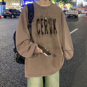 抖音品质 重磅纯棉 美式蜡染水洗做旧潮牌宽松长袖t恤  CT227-P45图片