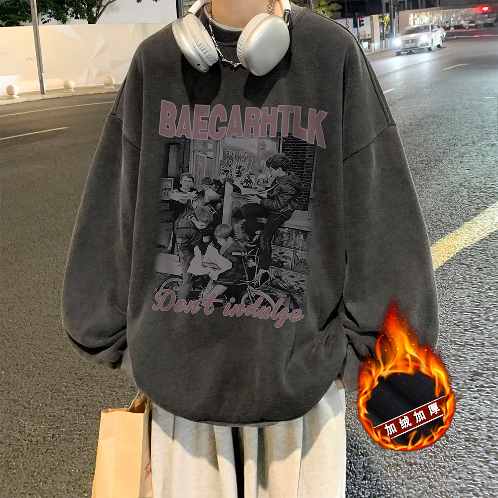 重磅加绒加厚美式做旧水洗复古印花潮流圆领卫衣外套W502-P70,男装卫衣,电商A486