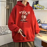 兔年系列冬装加绒加厚潮牌卡通宽松连帽印花卫衣外套W706-P50，男装卫衣，电商A486