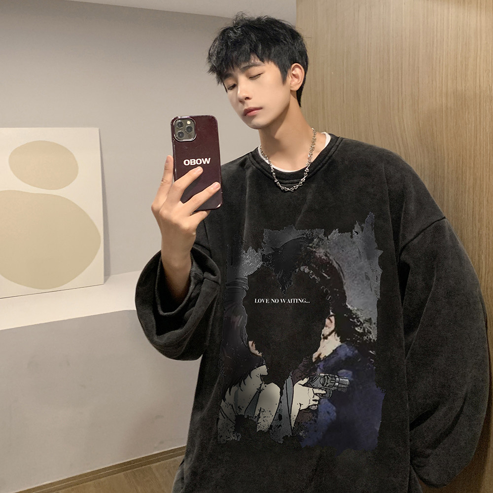 加绒加厚vintage美式重磅520g卫衣男秋冬季潮牌无帽高街oversize,男装卫衣,电商A486