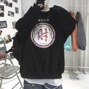 W122-P28 2023春季圆领卫衣男港风宽松ins印花外套长袖衫外套图片