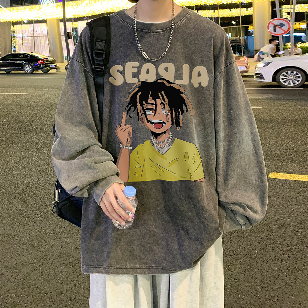 抖音品质数据超好美式水洗做旧潮牌宽松长袖t恤CT209-P45控58,男装T恤,电商A486