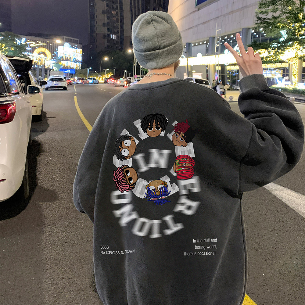重磅华棉美式做旧水洗复古印花潮流圆领卫衣外套W503-P60,男装卫衣,电商A486